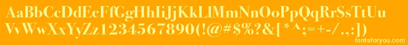 Bodoni72cBold-Schriftart – Gelbe Schriften auf orangefarbenem Hintergrund
