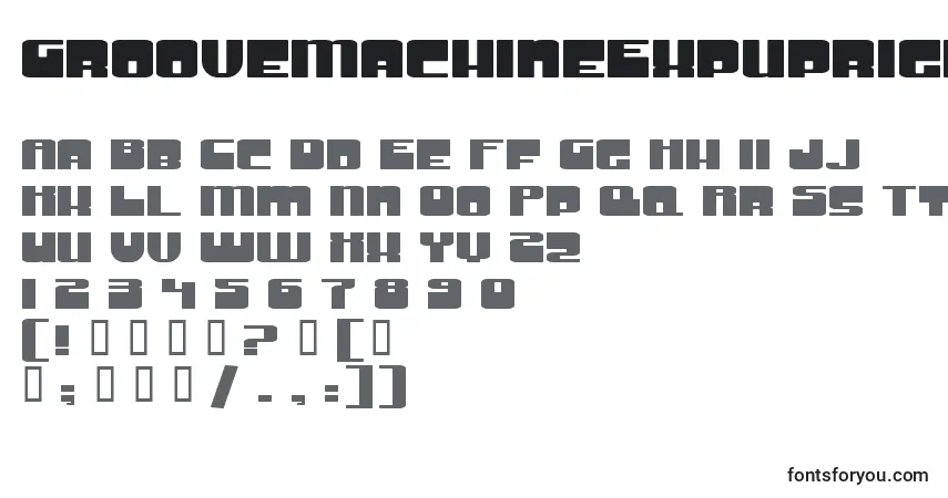 Czcionka GrooveMachineExpupright – alfabet, cyfry, specjalne znaki