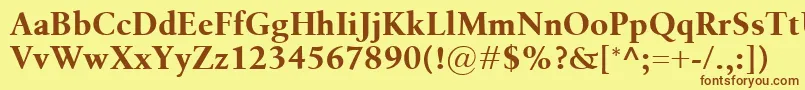 フォントBirkaBold – 茶色の文字が黄色の背景にあります。