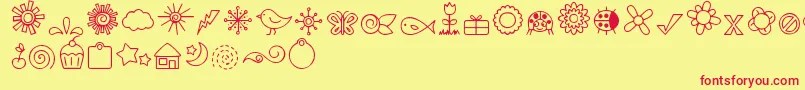 DjbDoodledBits Font – Red Fonts on Yellow Background