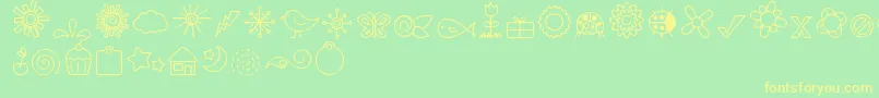 DjbDoodledBits-Schriftart – Gelbe Schriften auf grünem Hintergrund
