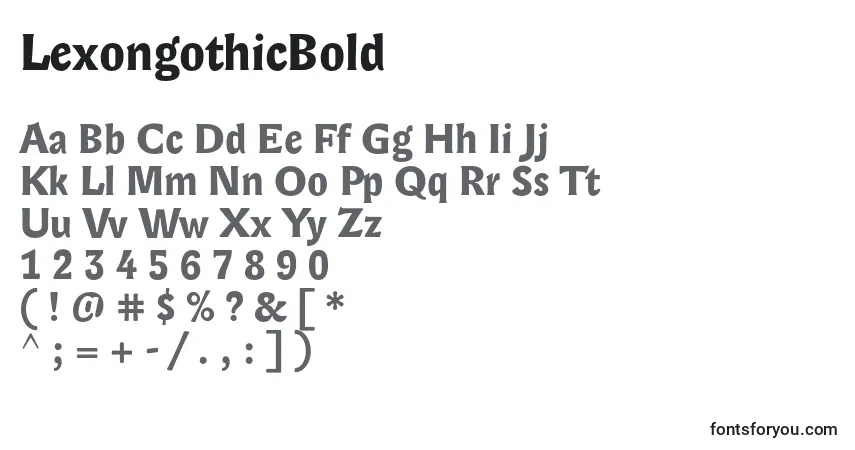A fonte LexongothicBold – alfabeto, números, caracteres especiais