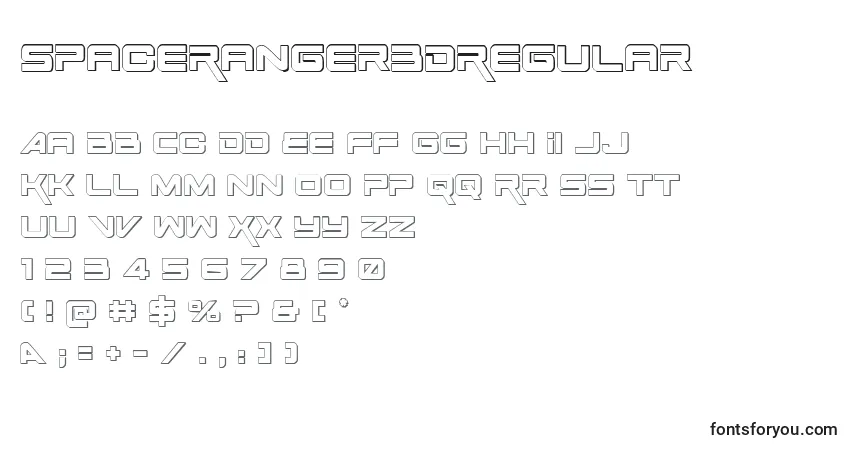A fonte SpaceRanger3DRegular – alfabeto, números, caracteres especiais