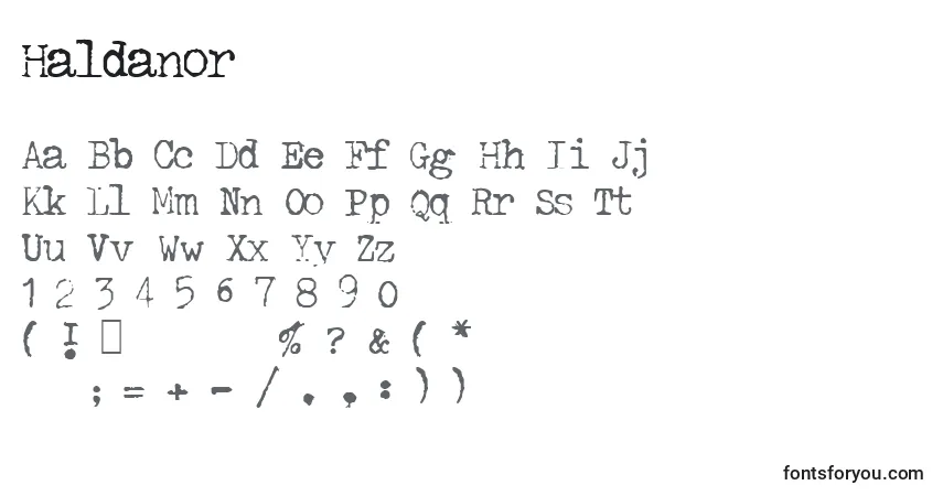 Schriftart Haldanor – Alphabet, Zahlen, spezielle Symbole