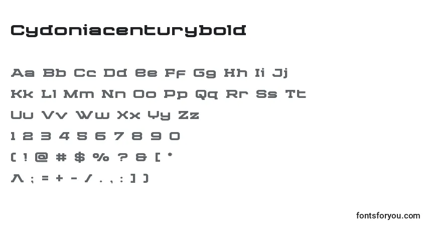 Czcionka Cydoniacenturybold – alfabet, cyfry, specjalne znaki