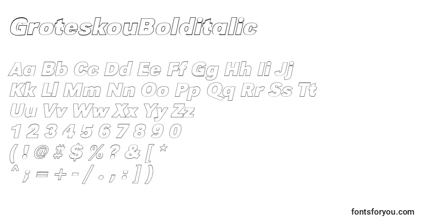 Czcionka GroteskouBolditalic – alfabet, cyfry, specjalne znaki