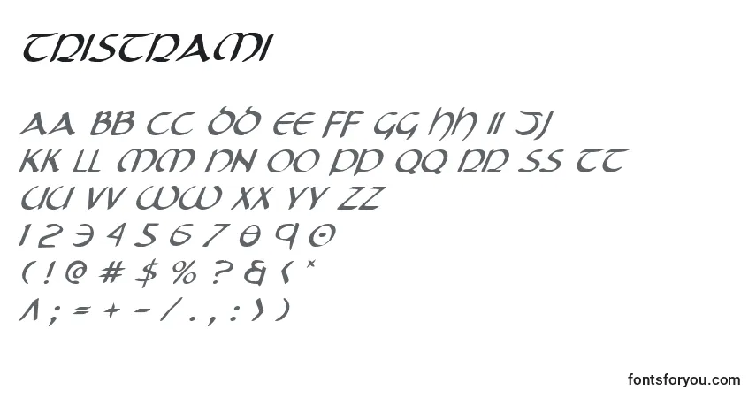 Czcionka Tristrami – alfabet, cyfry, specjalne znaki