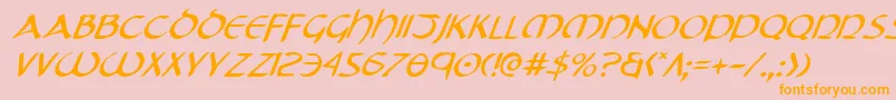 フォントTristrami – オレンジの文字がピンクの背景にあります。