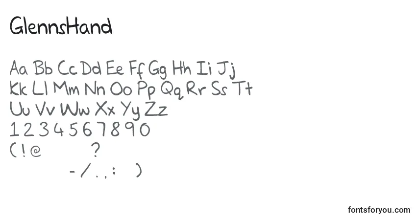 Schriftart GlennsHand – Alphabet, Zahlen, spezielle Symbole