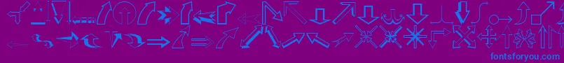CarrArrowsOutline-Schriftart – Blaue Schriften auf violettem Hintergrund