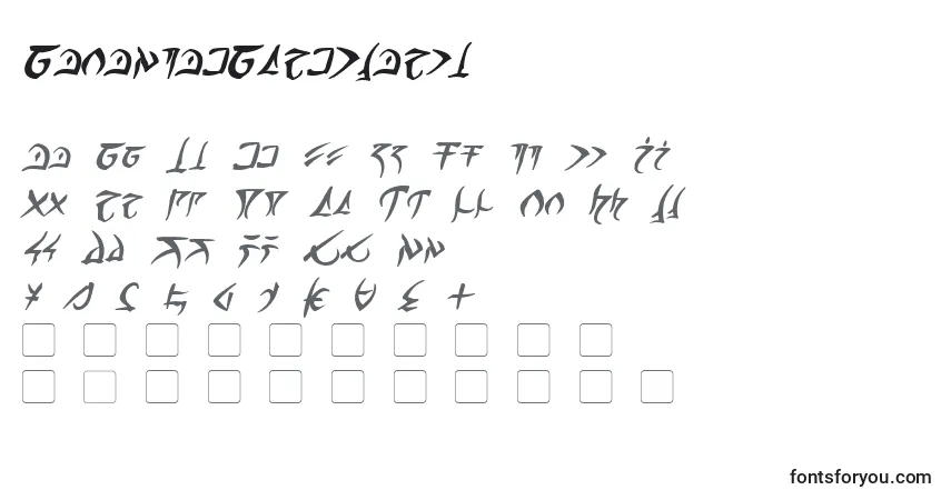 A fonte BarazhadBoldItalic – alfabeto, números, caracteres especiais