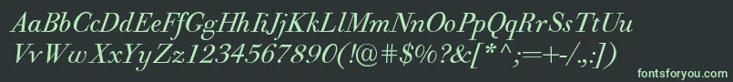 フォントPfbodonitextItalic – 黒い背景に緑の文字