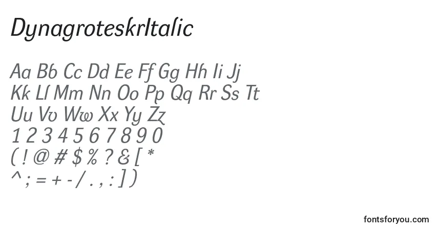 A fonte DynagroteskrItalic – alfabeto, números, caracteres especiais