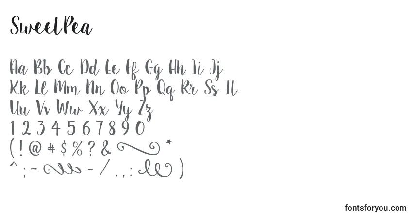 Schriftart SweetPea – Alphabet, Zahlen, spezielle Symbole