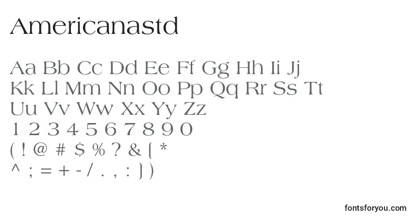 Schriftart Americanastd – Alphabet, Zahlen, spezielle Symbole