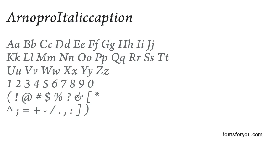 Шрифт ArnoproItaliccaption – алфавит, цифры, специальные символы