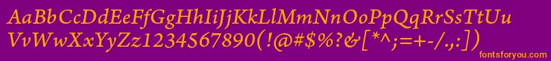 ArnoproItaliccaption Font – Orange Fonts on Purple Background