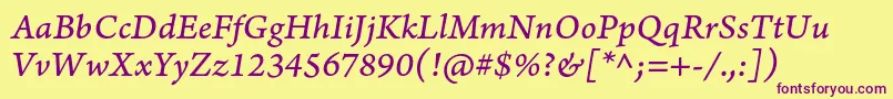 ArnoproItaliccaption Font – Purple Fonts on Yellow Background