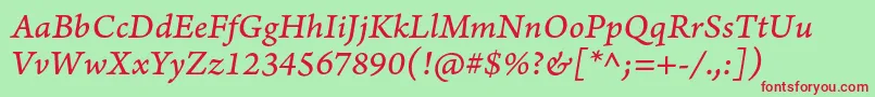 ArnoproItaliccaption Font – Red Fonts on Green Background