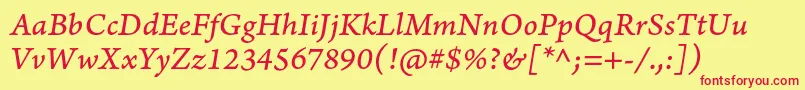 フォントArnoproItaliccaption – 赤い文字の黄色い背景