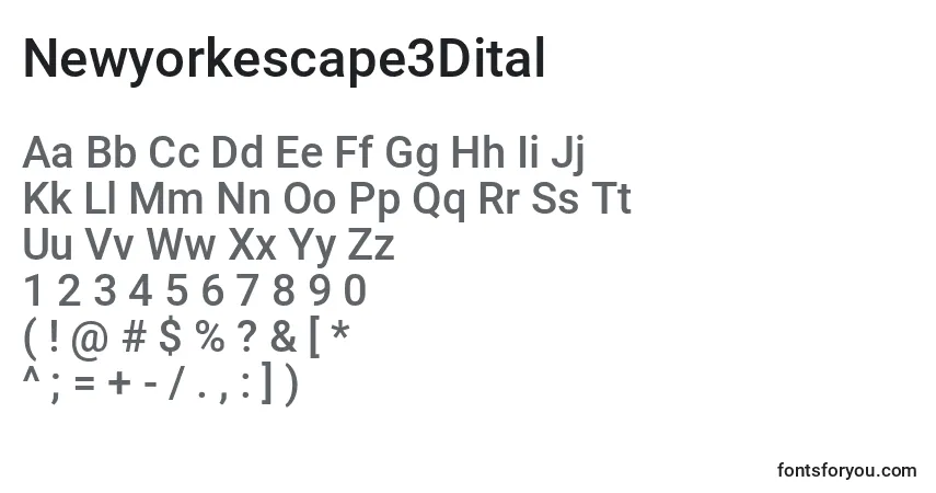 Newyorkescape3Dital-fontti – aakkoset, numerot, erikoismerkit