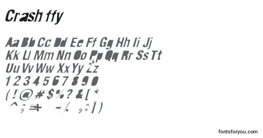 Schriftart Crash ffy – Alphabet, Zahlen, spezielle Symbole