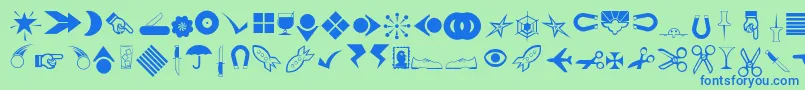 Czcionka Rsbillsdingbats – niebieskie czcionki na zielonym tle