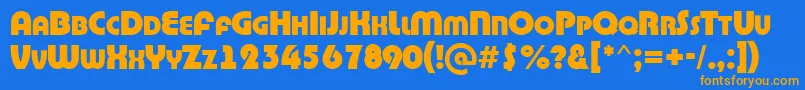 フォントABighaustitulExtrabold – オレンジ色の文字が青い背景にあります。