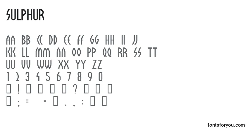 Schriftart Sulphur – Alphabet, Zahlen, spezielle Symbole