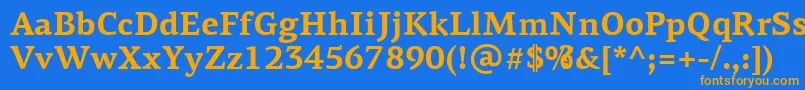 フォントPfagoraserifproBold – オレンジ色の文字が青い背景にあります。