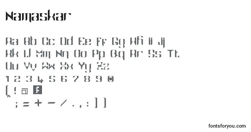Czcionka Namaskar – alfabet, cyfry, specjalne znaki