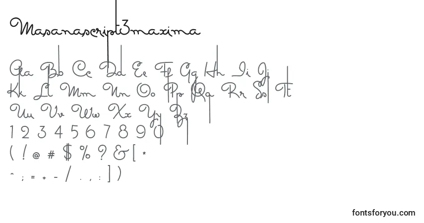 Masanascript3maximaフォント–アルファベット、数字、特殊文字