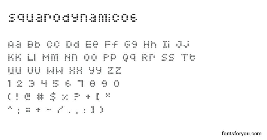 Czcionka Squarodynamic06 – alfabet, cyfry, specjalne znaki