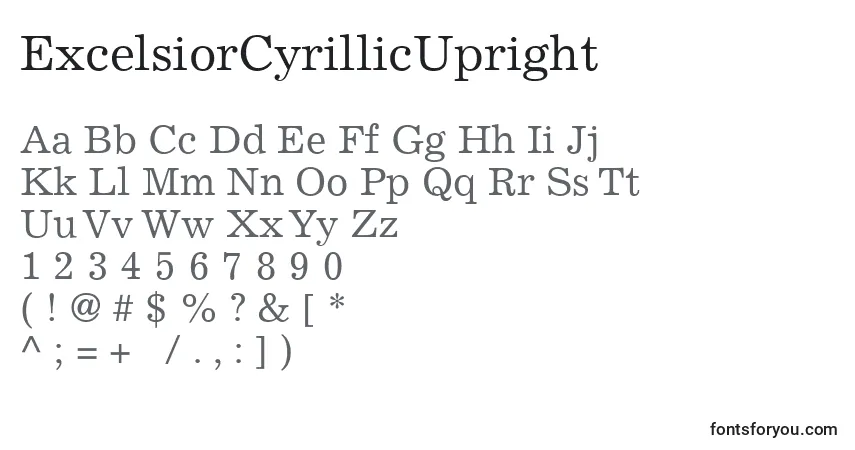 A fonte ExcelsiorCyrillicUpright – alfabeto, números, caracteres especiais