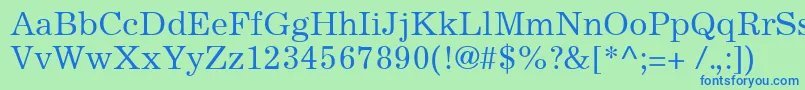 ExcelsiorCyrillicUpright-Schriftart – Blaue Schriften auf grünem Hintergrund