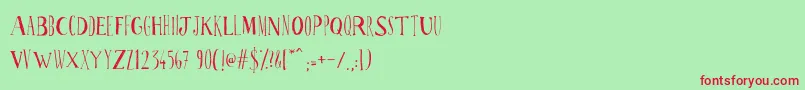 Ppscrabionau-Schriftart – Rote Schriften auf grünem Hintergrund