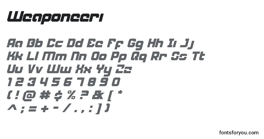 Weaponeeri Font – alphabet, numbers, special characters