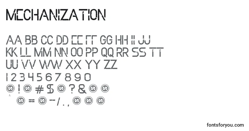 Fuente Mechanization - alfabeto, números, caracteres especiales