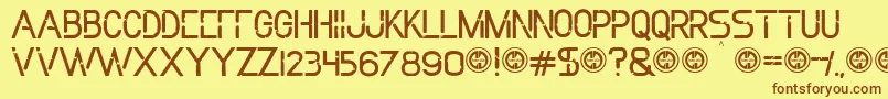 フォントMechanization – 茶色の文字が黄色の背景にあります。