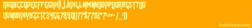 Amazdoomright2-Schriftart – Gelbe Schriften auf orangefarbenem Hintergrund