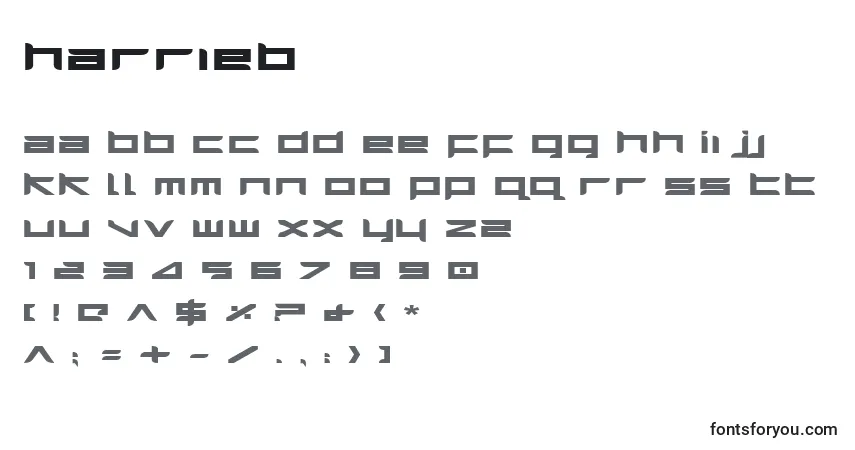 A fonte Harrieb – alfabeto, números, caracteres especiais