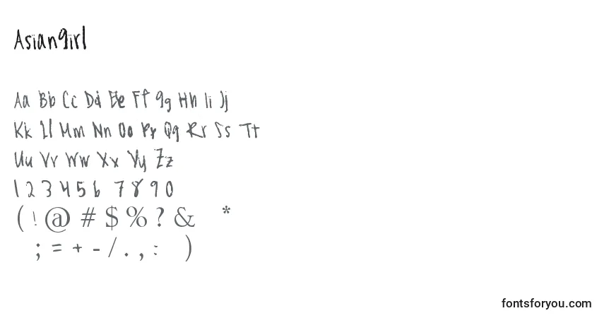 Schriftart AsianGirl – Alphabet, Zahlen, spezielle Symbole