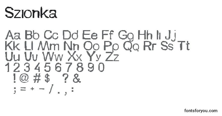 Czcionka Szionka – alfabet, cyfry, specjalne znaki