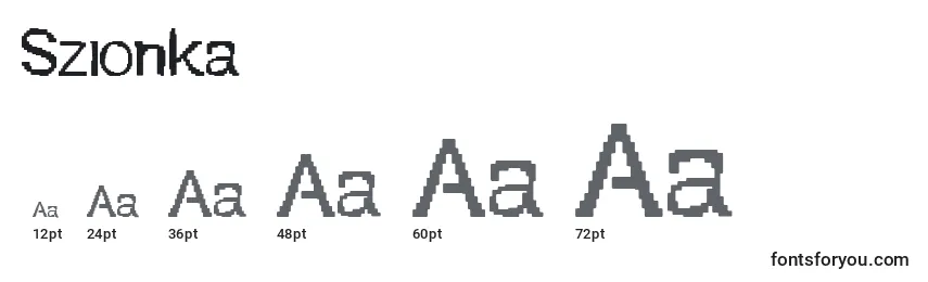 Размеры шрифта Szionka