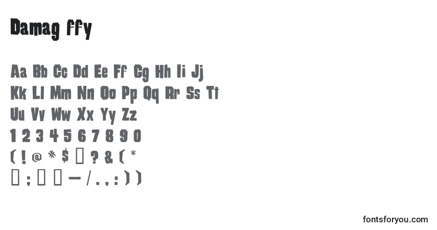 A fonte Damag ffy – alfabeto, números, caracteres especiais