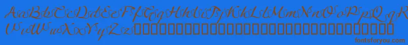 フォントLinotypeagogoSwashfour – 茶色の文字が青い背景にあります。