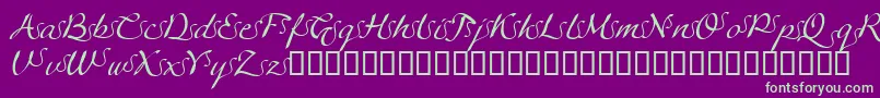 Fonte LinotypeagogoSwashfour – fontes verdes em um fundo violeta