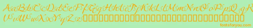 LinotypeagogoSwashfour-Schriftart – Orangefarbene Schriften auf grünem Hintergrund