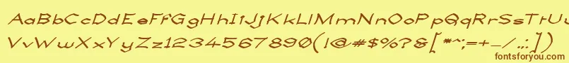 フォントLlynfyrchFwyrrdynnSemibold – 茶色の文字が黄色の背景にあります。