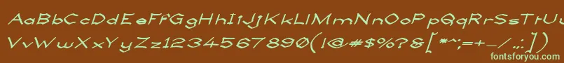 フォントLlynfyrchFwyrrdynnSemibold – 緑色の文字が茶色の背景にあります。